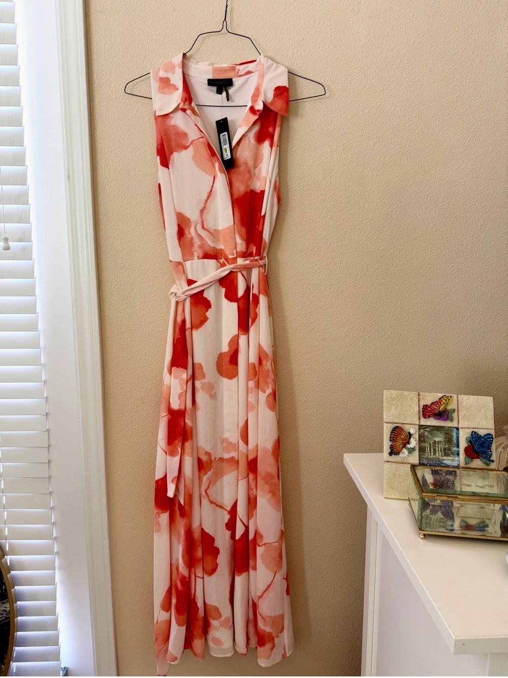 Donna Karan Sleeveless Pink and Coral Watercolor Maxi Dress. NWT $149!